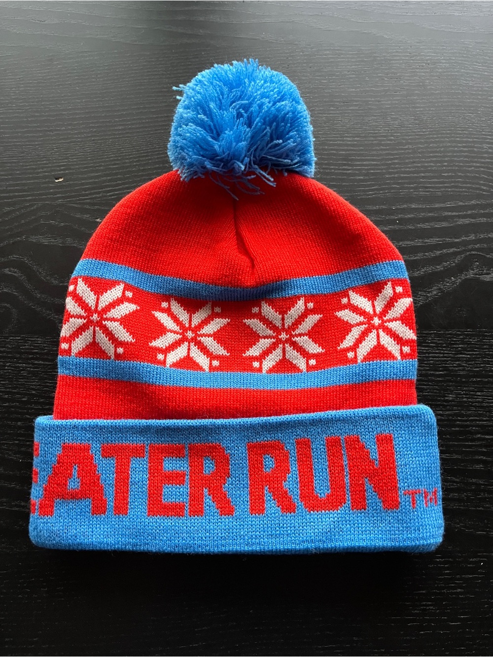 Ugly Sweater Run Red & Blue Knit Beanie Pom Hat One Size